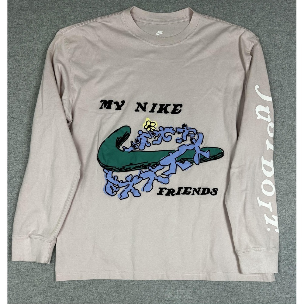 Nike Shirt Mens Medium Pink My Nike Friends Graphic Long Sleeve Just Do It Tee